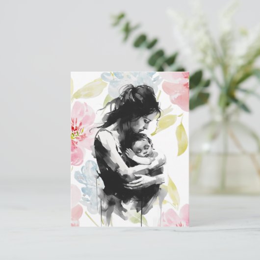 Abstrakte Mutter- und Kinderfarbe und Aquarell Postkarte (Stehend Vorderseite)