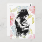Abstrakte Mutter- und Kinderfarbe und Aquarell Postkarte (Vorne/Hinten)