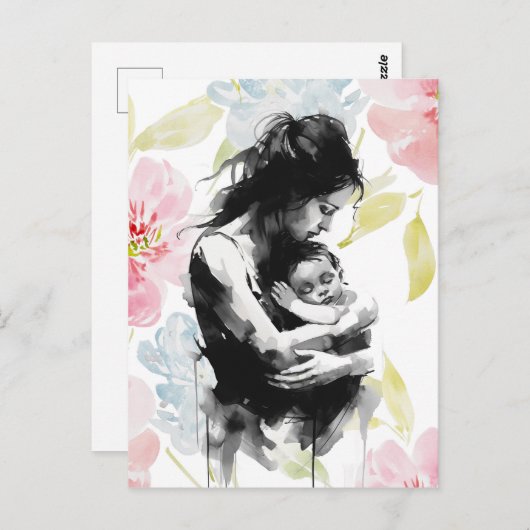 Abstrakte Mutter- und Kinderfarbe und Aquarell Postkarte (Vorne/Hinten)