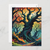 Abstrakte mystische Bäume Feiertagspostkarte (Vorne/Hinten)