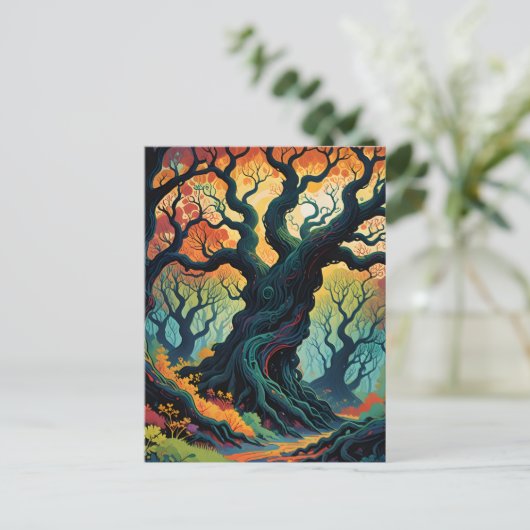 Abstrakte mystische Bäume Postkarte (Stehend Vorderseite)