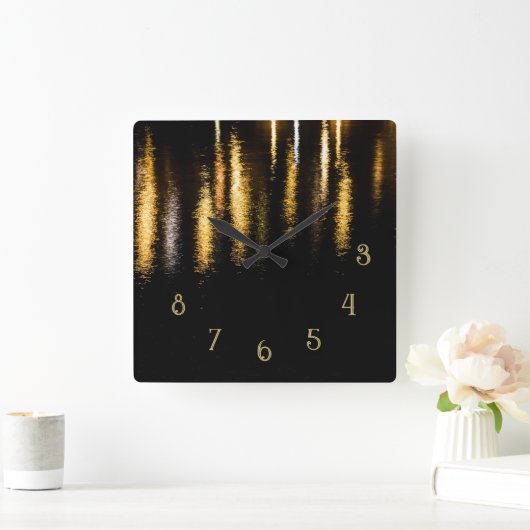 Abstrakte Nachtlicht Meer glänzend goldschwarz w Z Quadratische Wanduhr (Zuhause)