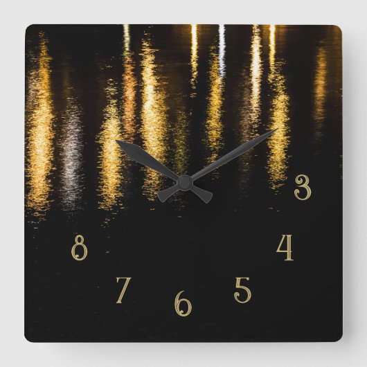 Abstrakte Nachtlicht Meer glänzend goldschwarz w Z Quadratische Wanduhr (Vorderseite)