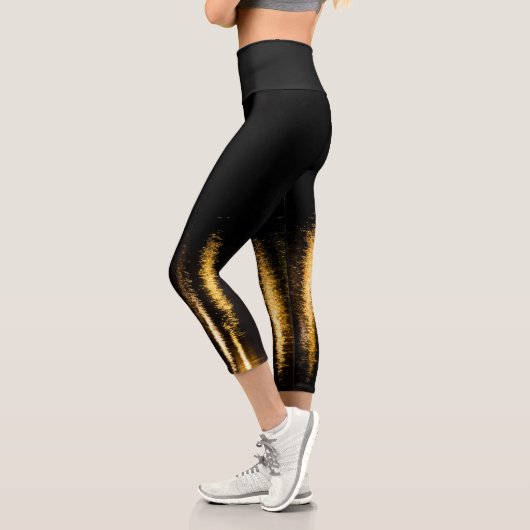 Abstrakte Nachtlichter Schwarz Capri Leggings (Links)