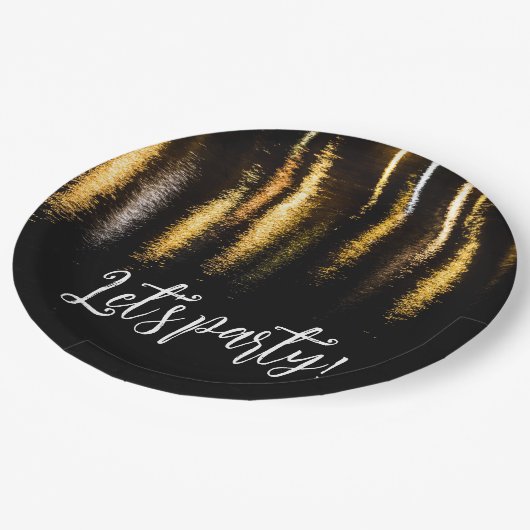 Abstrakte Nachtlichter Schwarzes Party Pappteller (Schrägansicht)