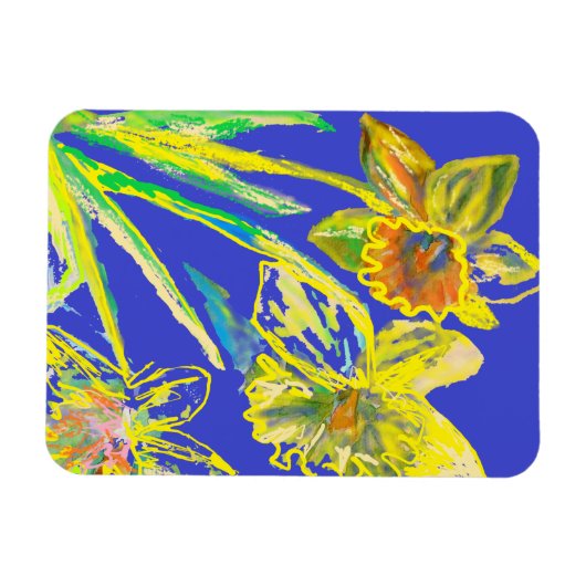 Abstrakte Nadelöle Gelbe Blauen Blumen Blumenstrau Magnet (Horizontal)