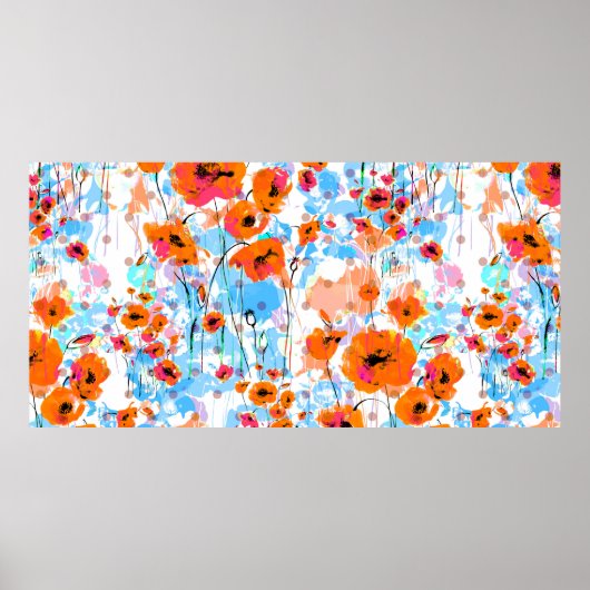 Abstrakte, nahtlose Blumenmuster mit Pinsel Poster (Vorne)