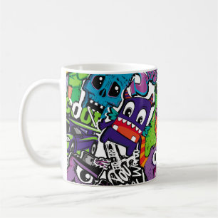 Abstrakte nahtlose Comicen Monster. Cartoon mutant Kaffeetasse