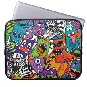 Abstrakte nahtlose Comicen Monster. Cartoon mutant Laptopschutzhülle
