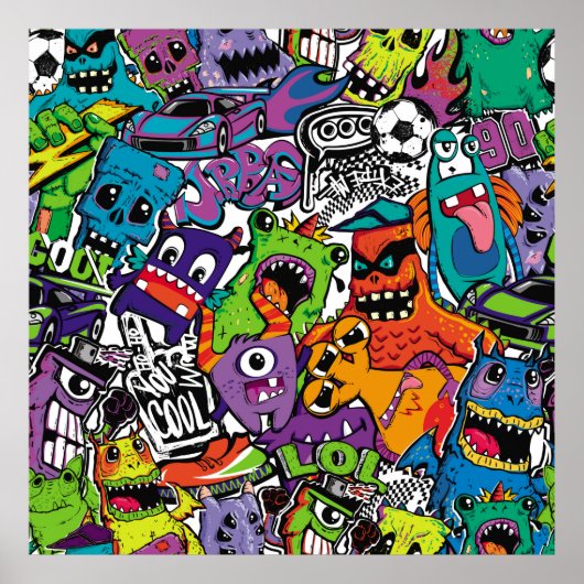 Abstrakte nahtlose Comicen Monster. Cartoon mutant Poster (Vorne)