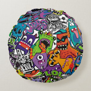Abstrakte nahtlose Comicen Monster. Cartoon mutant Rundes Kissen
