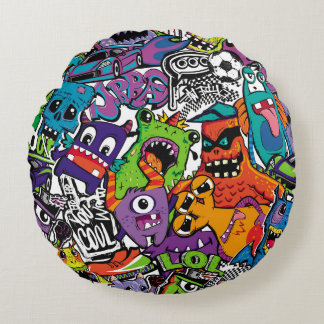 Abstrakte nahtlose Comicen Monster. Cartoon mutant Rundes Kissen