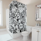 Abstrakte nahtlose Schwarzweiß-Comicen Graffiti  Duschvorhang (Beispiel)