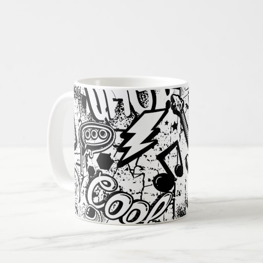 Abstrakte nahtlose Schwarzweiß-Comicen Graffiti Kaffeetasse (Vorderseite Links)