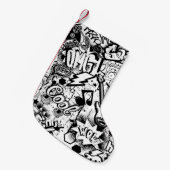 Abstrakte nahtlose Schwarzweiß-Comicen Graffiti Kleiner Weihnachtsstrumpf (Vorderansicht (hängend))