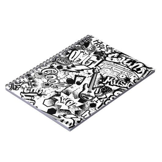 Abstrakte nahtlose Schwarzweiß-Comicen Graffiti Notizblock (Linke Seite)