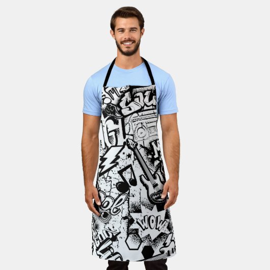 Abstrakte nahtlose Schwarzweiß-Comicen Graffiti Schürze (Getragen)
