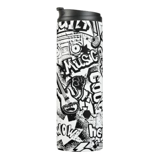 Abstrakte nahtlose Schwarzweiß-Comicen Graffiti  Thermosbecher (Nach rechts gedreht)