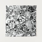 Abstrakte nahtlose Schwarzweiß-Comicen Graffiti Wandteppich (Vorderseite (Horizontal))