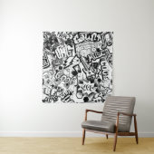 Abstrakte nahtlose Schwarzweiß-Comicen Graffiti Wandteppich (Beispiel)