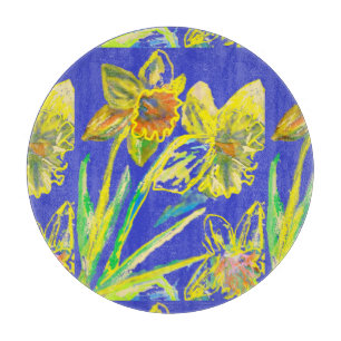 Abstrakte Narzisse Gelbe Blaue Blumen Florale Kuns Schneidebrett