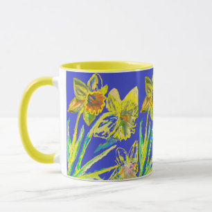 Abstrakte Narzisse Gelbe Blaue Blumen Florale Kuns Tasse