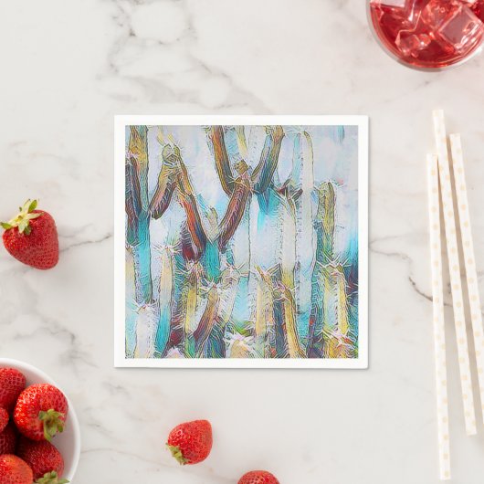 Abstrakte Naturkaktus in Aqua Blues Entdeckungsrei Serviette (Beispiel)