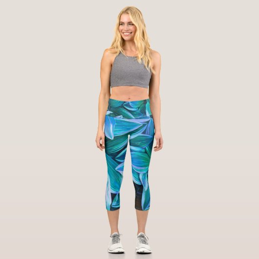 abstrakte Naturkunst blau aquamarin und grün Capri Leggings (Vorderseite)