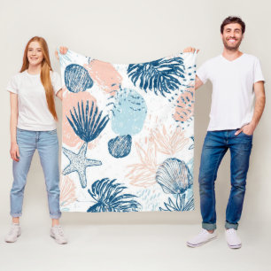 Abstrakte nautische Stranddecke Blau Pfirsich Dist Fleecedecke