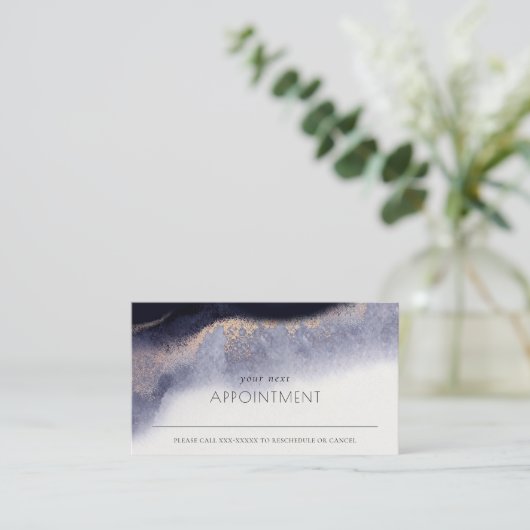 Abstrakte Navy Black Gold Wasserfarbe Ernennung Visitenkarte (Stehend Vorderseite)