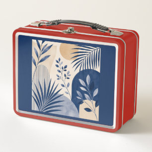 Abstrakte Navyblaue Boho-Botanik-Lunchbox Metall Brotdose