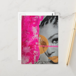 Abstrakte Neon-Liebes-Lady-Mixed-Media-Collage  Postkarte