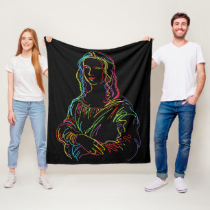 Abstrakte Neon-Mona-Lisa-Linienkunst Fleecedecke
