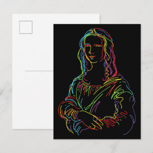 Abstrakte Neon-Mona-Lisa-Linienkunst Postkarte