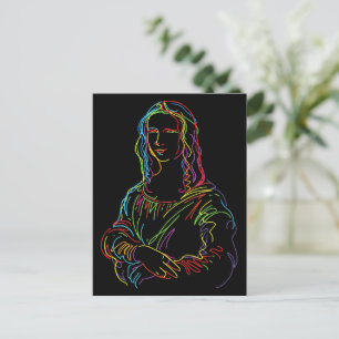 Abstrakte Neon-Mona-Lisa-Linienkunst Postkarte