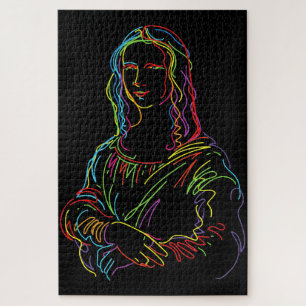 Abstrakte Neon-Mona-Lisa-Linienkunst Puzzle