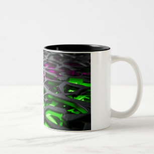 Abstrakte Neon-Pink-Grüne Cyberpunk-3D-Netzstruktu Zweifarbige Tasse
