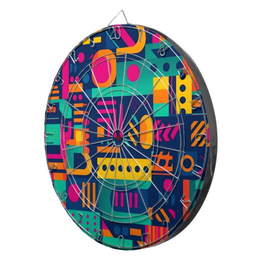 Abstrakte Neonfarben und geometrische bohemische F Dartscheibe (Vorderseite rechts)