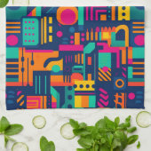 Abstrakte Neonfarben und geometrische bohemische F Geschirrtuch (Gefaltet)