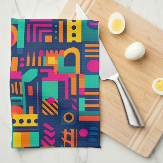 Abstrakte Neonfarben und geometrische bohemische F Geschirrtuch (Viertel Falte)