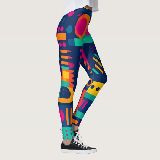 Abstrakte Neonfarben und geometrische bohemische F Leggings (Rechts)