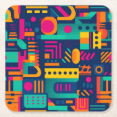 Abstrakte Neonfarben und geometrische bohemische F Rechteckiger Pappuntersetzer (Vorderseite)