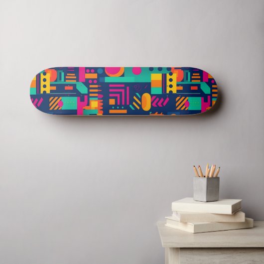 Abstrakte Neonfarben und geometrische bohemische F Skateboard (Wandkunst (Horz))