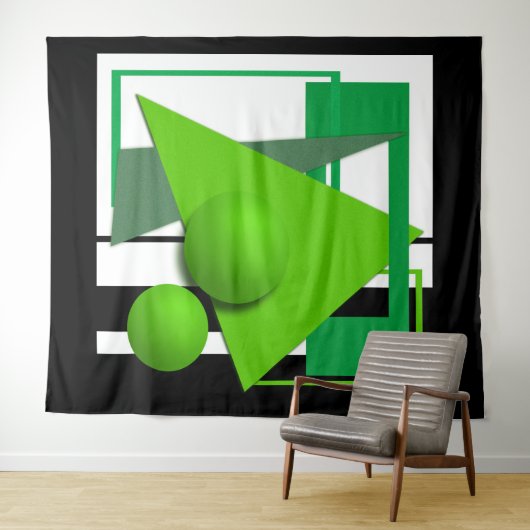 Abstrakte neongrüne geometrische Formen kreisförmi Wandteppich (Beispiel (Horizontal))