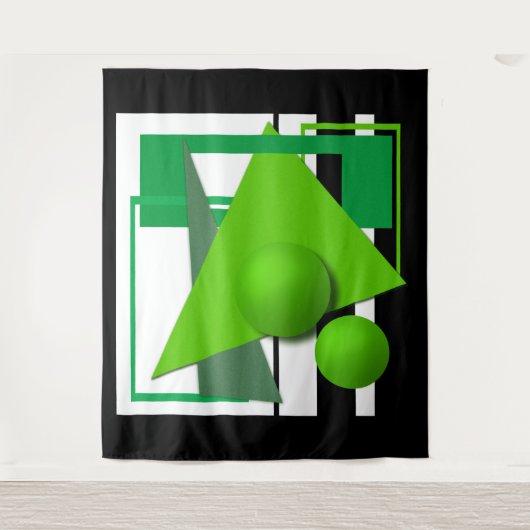 Abstrakte neongrüne geometrische Formen kreisförmi Wandteppich (Vorderseite)