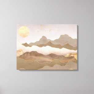 Abstrakte neutrale Beige- und Goldfolie-Sonne-Moun Leinwanddruck