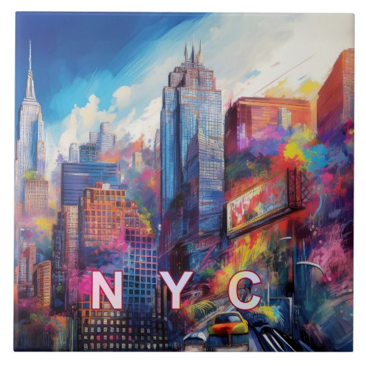 Abstrakte New Yorker Skyline Art Modern Fliese (Vorderseite)