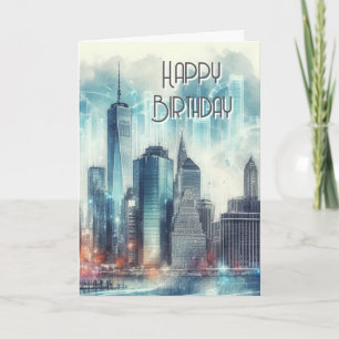 Abstrakte NEW Yorker Skyline Happy Birthday-Grußka Karte