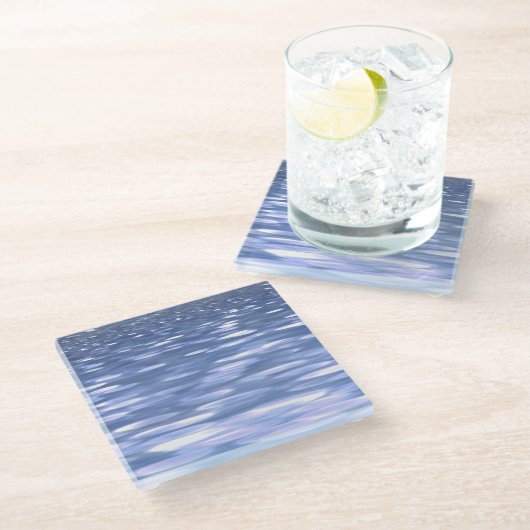 Abstrakte Nummer 3: Pulverblau-Schimmer Glasuntersetzer (Schrägansicht)