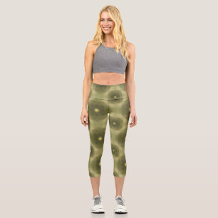 Abstrakte Olive Green Blume Nahtloses Muster Capri Leggings